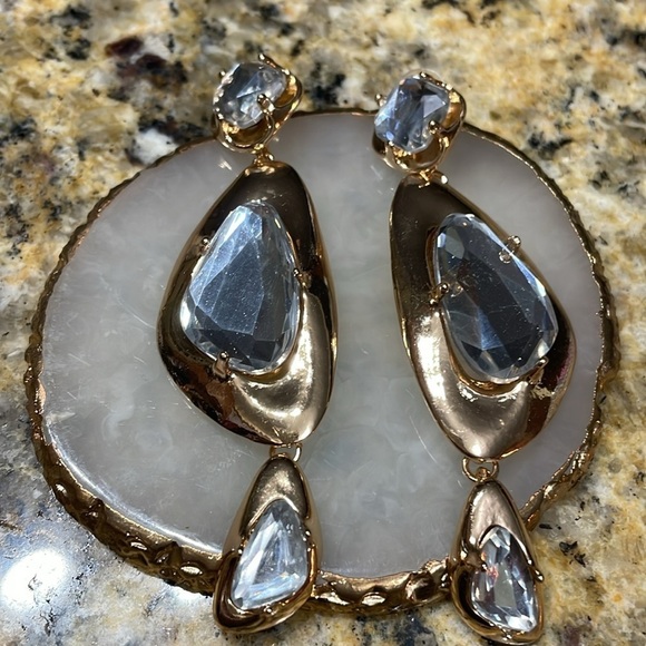 Zara Crystal Gold Statement Earrings - Picture 7 of 12